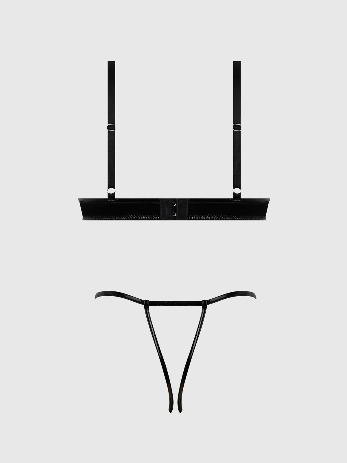 TRINITY PATENT BRA & LACE UP CROTCHLESS PANTY SET