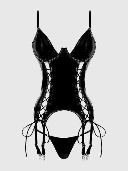 TRINITY PATENT LACE UP BUSTIER & G-STRING SET