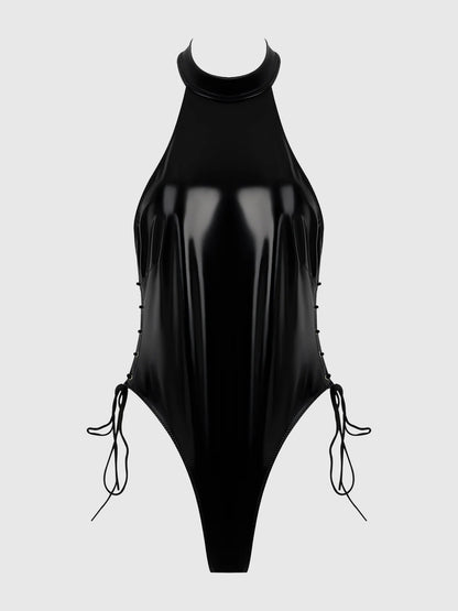 TRINITY PATENT LACE UP HALTER TEDDY