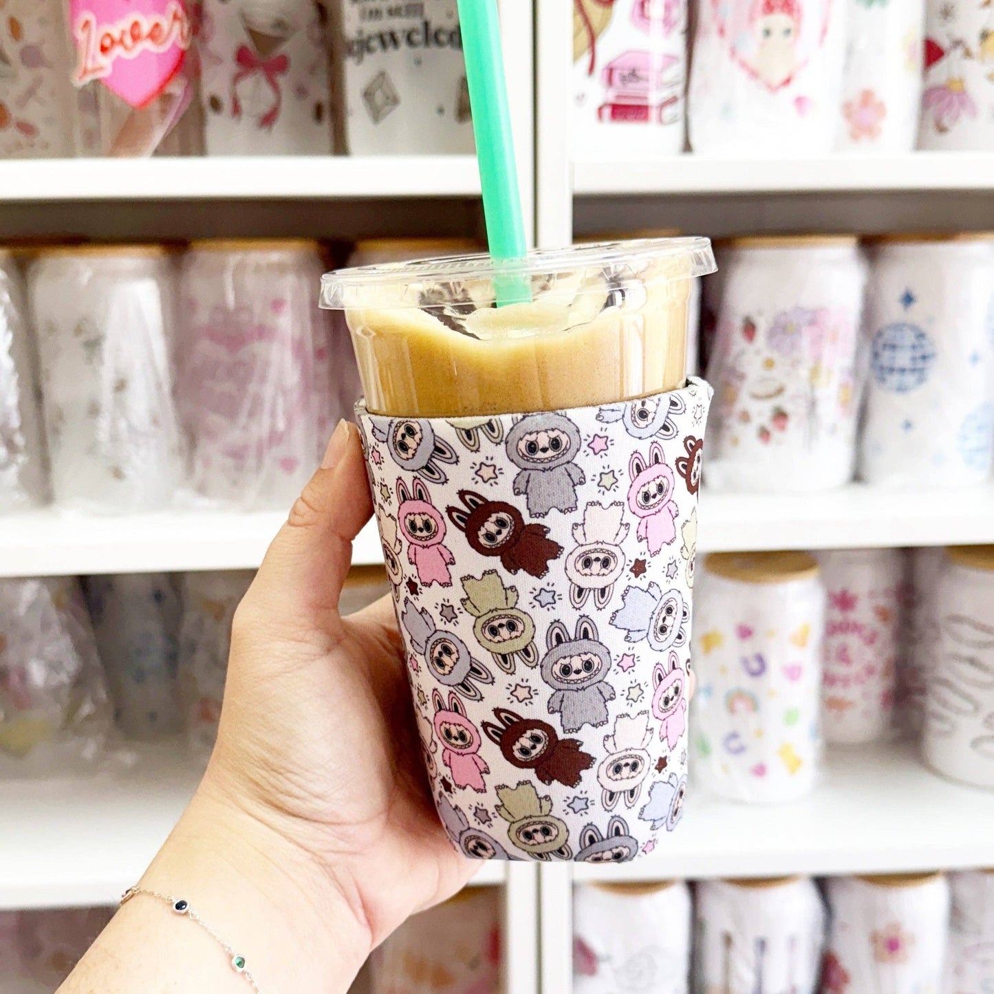 Iced Coffee Sleeve, Monster Pattern