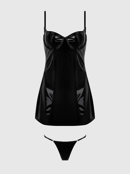 TRINITY PATENT CHEMISE & G-STRING SET
