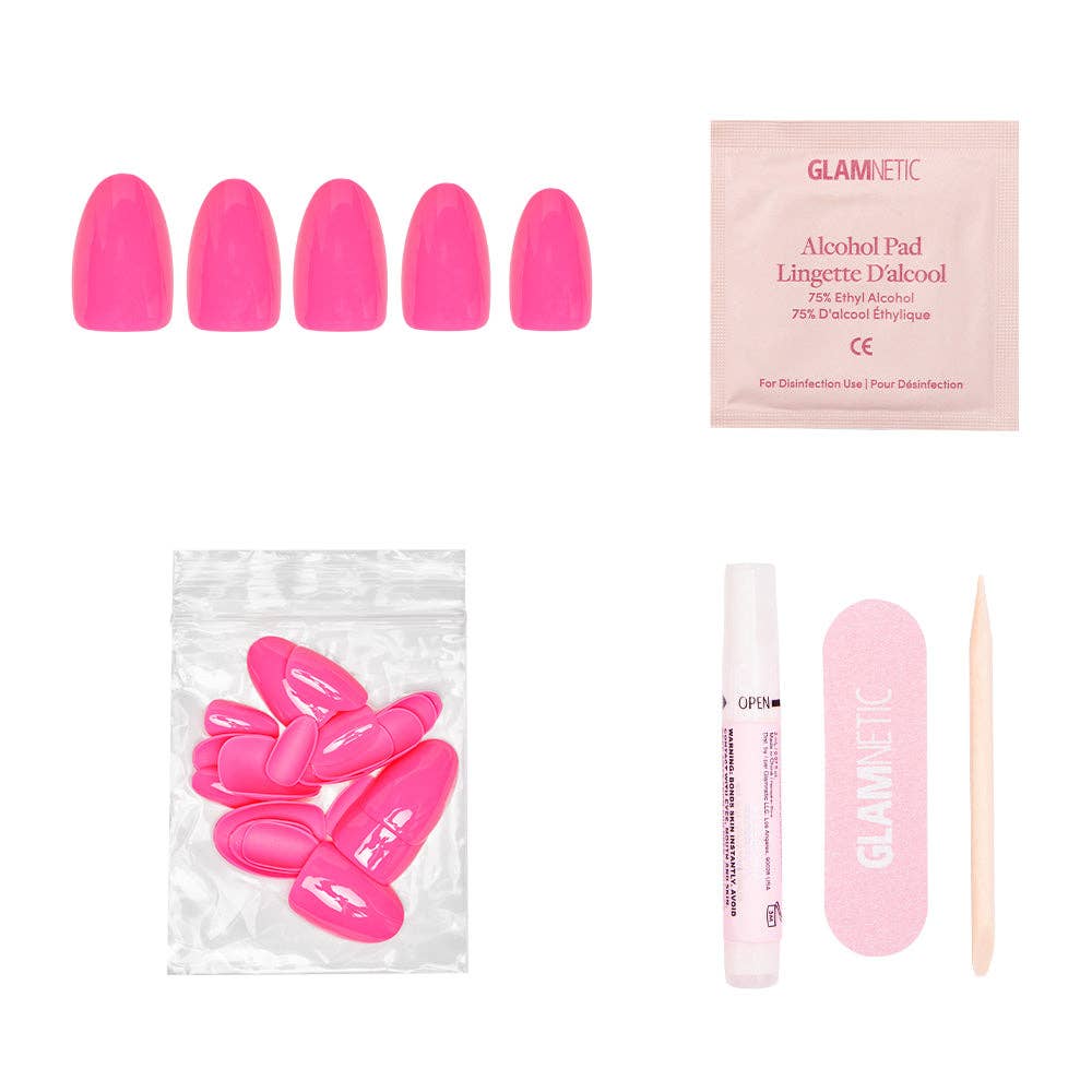 Hot Pink Press-On Nails | Solid Nails | Short Oval Length