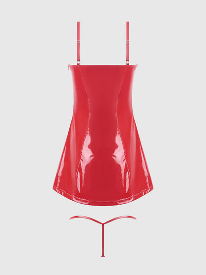 TRINITY PATENT CHEMISE & G-STRING SET