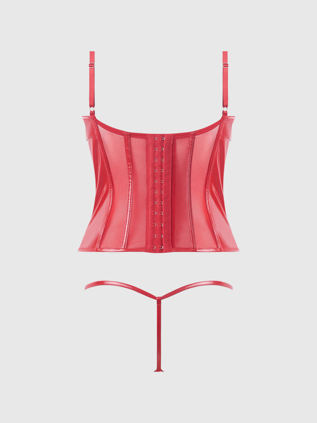 TRINITY PATENT LACE UP BUSTIER & G-STRING SET