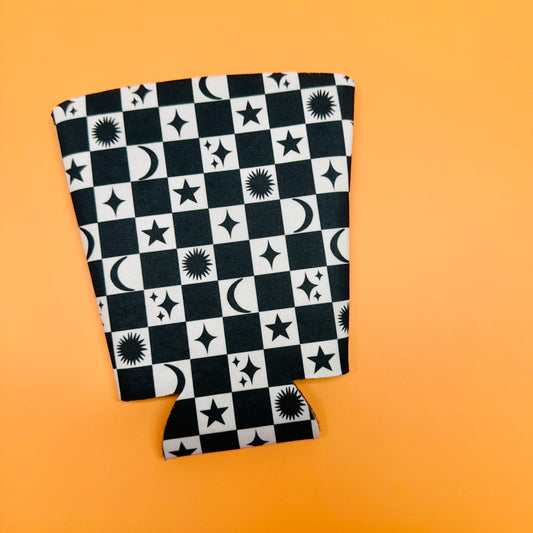 Iced Coffee Sleeve, Black Sun and Moon Check Pattern